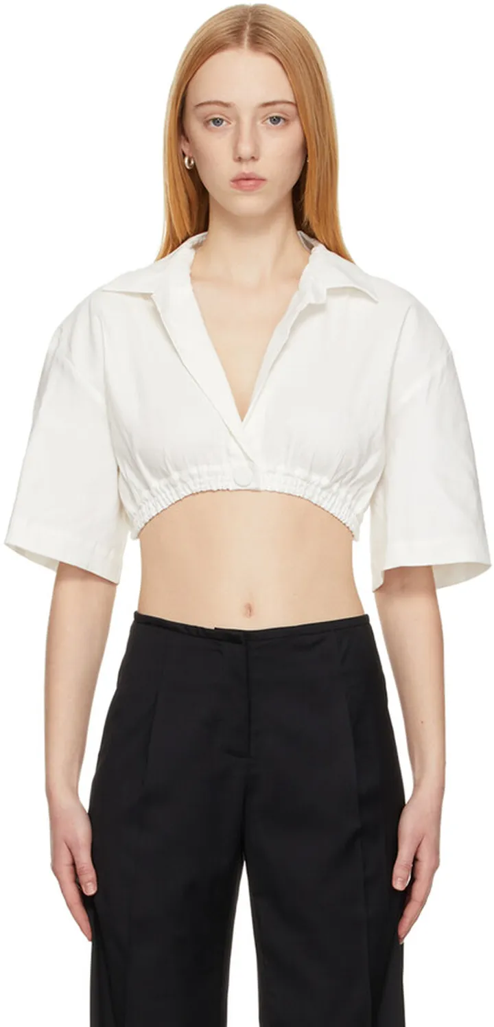 Christopher Esber White Cropped Short Sleeve Shirt