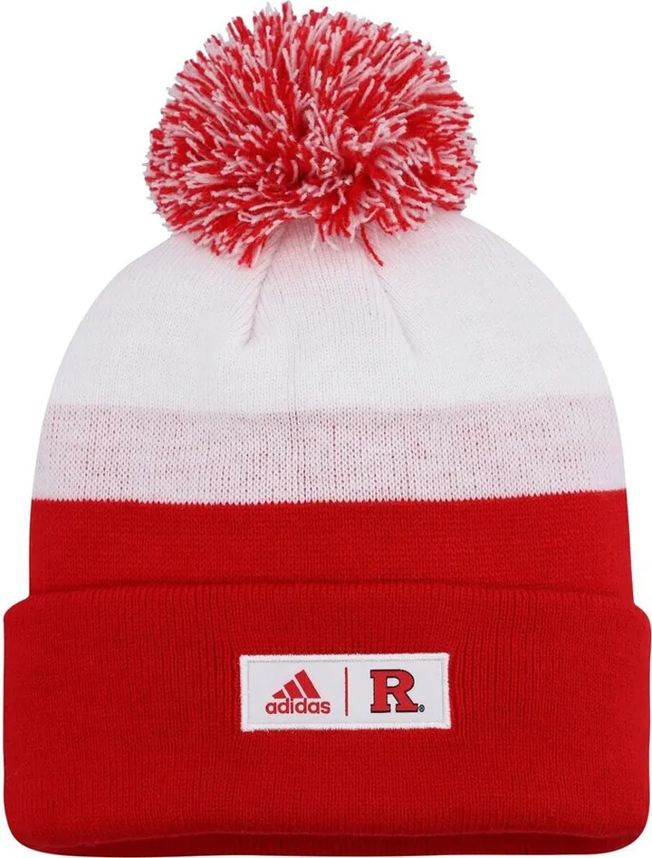 Men's adidas Scarlet and White Rutgers Scarlet Knights Colorblock Cuffed Knit Hat with Pom