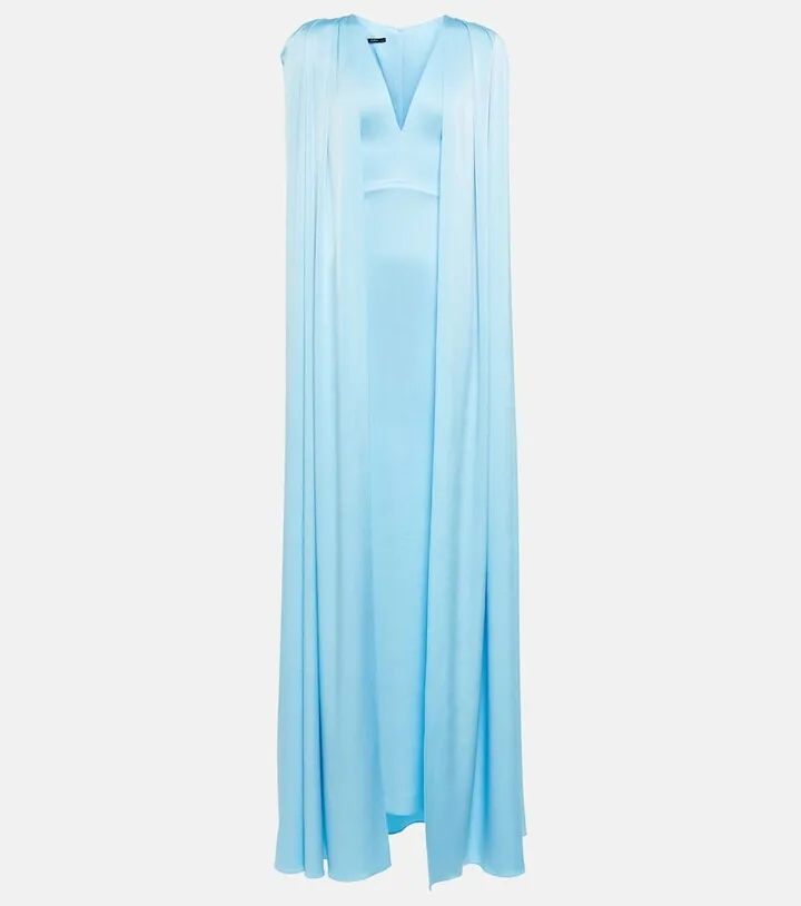 Hudson satin crepe cape gown