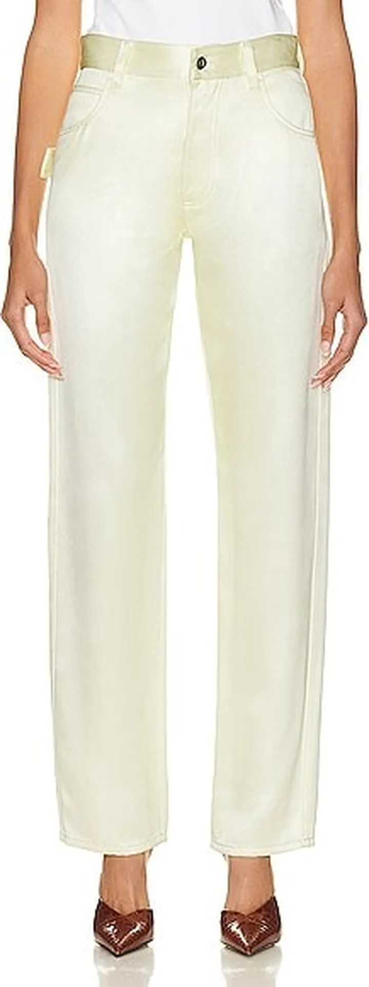 Bottega Veneta Twill Straight Leg Trouser in Cream