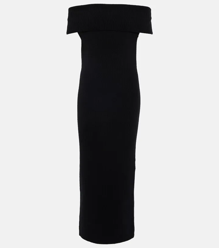 Ribbed-knit off-shoulder midi dress