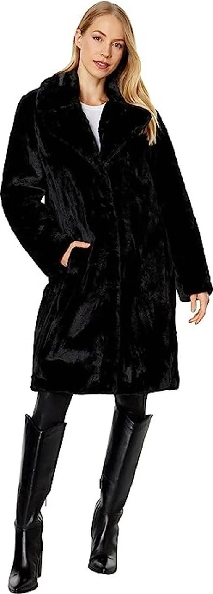 NVLT Short Pile Faux Fur Star Print Jacket (Black) Women's Clothing