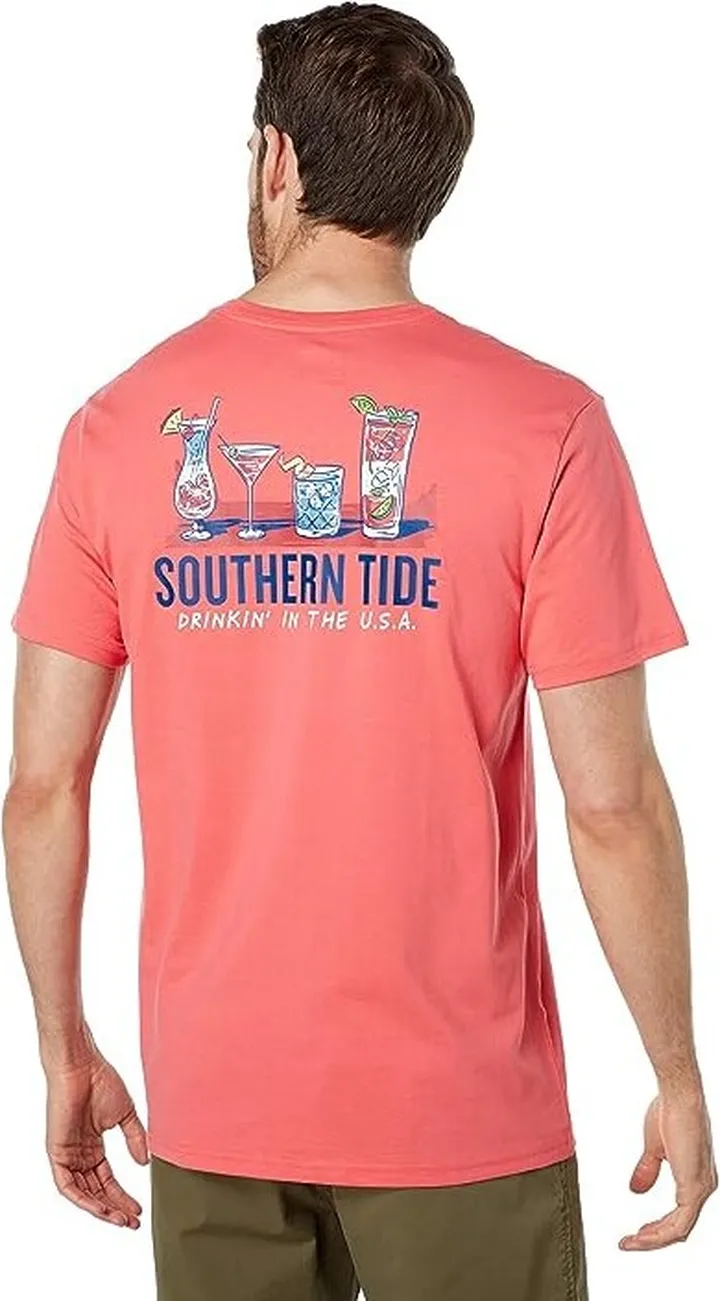 Southern Tide Drinkin in the USA T-Shirt (Rosewood Red) Men's Clothing