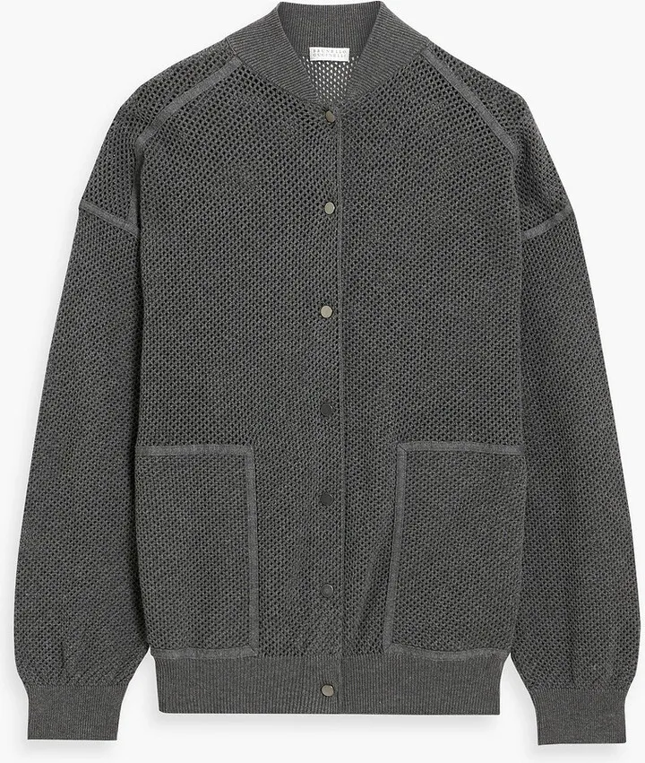 Bead-embellished open-knit cotton cardigan