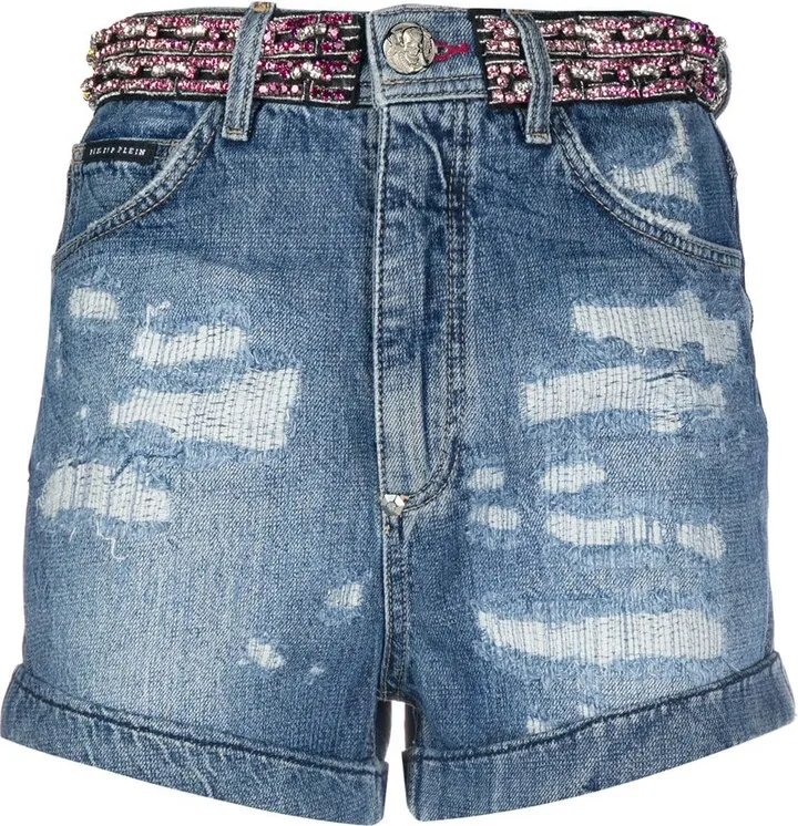 Rhinestone-Embellished Denim Shorts
