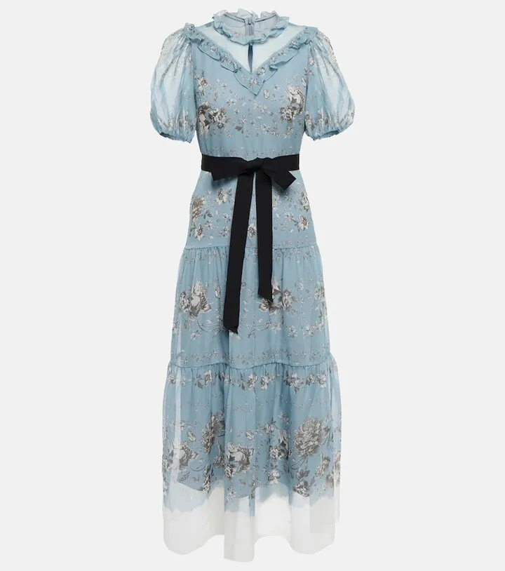 Pearline floral silk voile midi dress