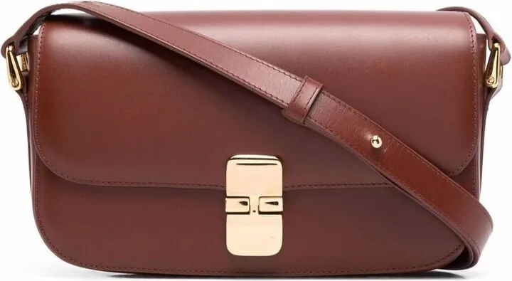 'sac Grace Baguette' Brown Shoulder Bag With Buckle Fastening In Leather Woman