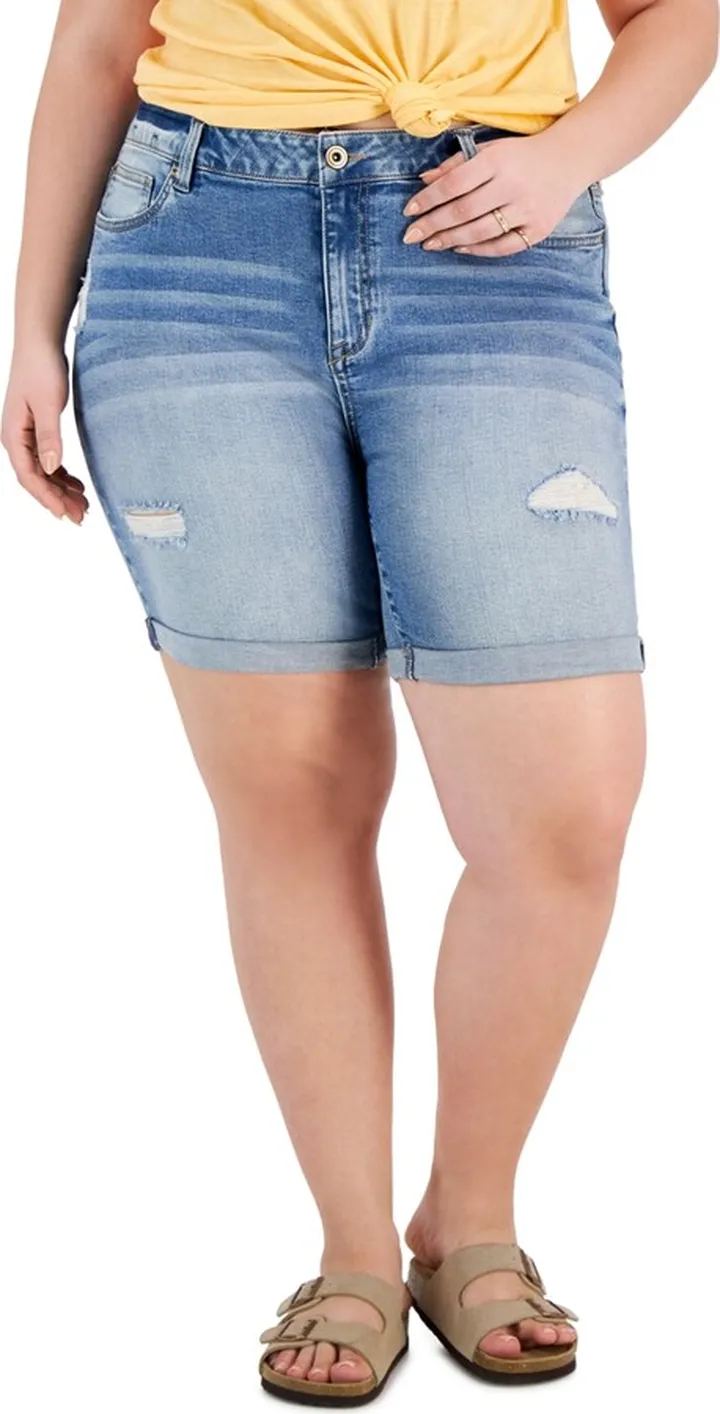 Celebrity Pink Trendy Plus Size Cuffed Denim Bermuda Shorts