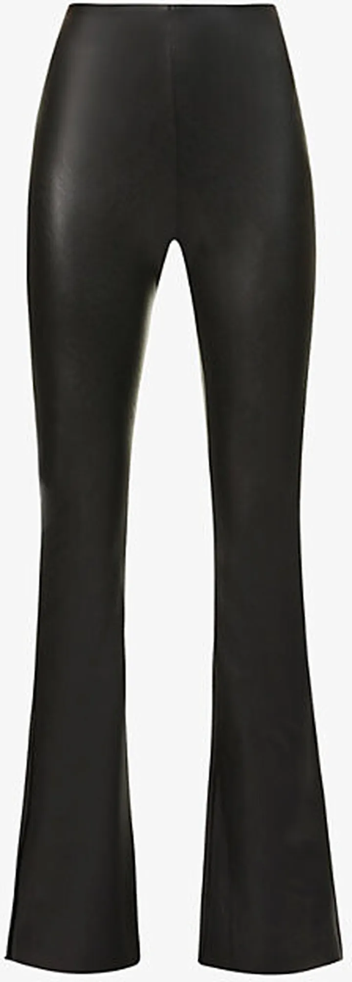 Womens Black Flared Mid-rise Faux-leather eggings