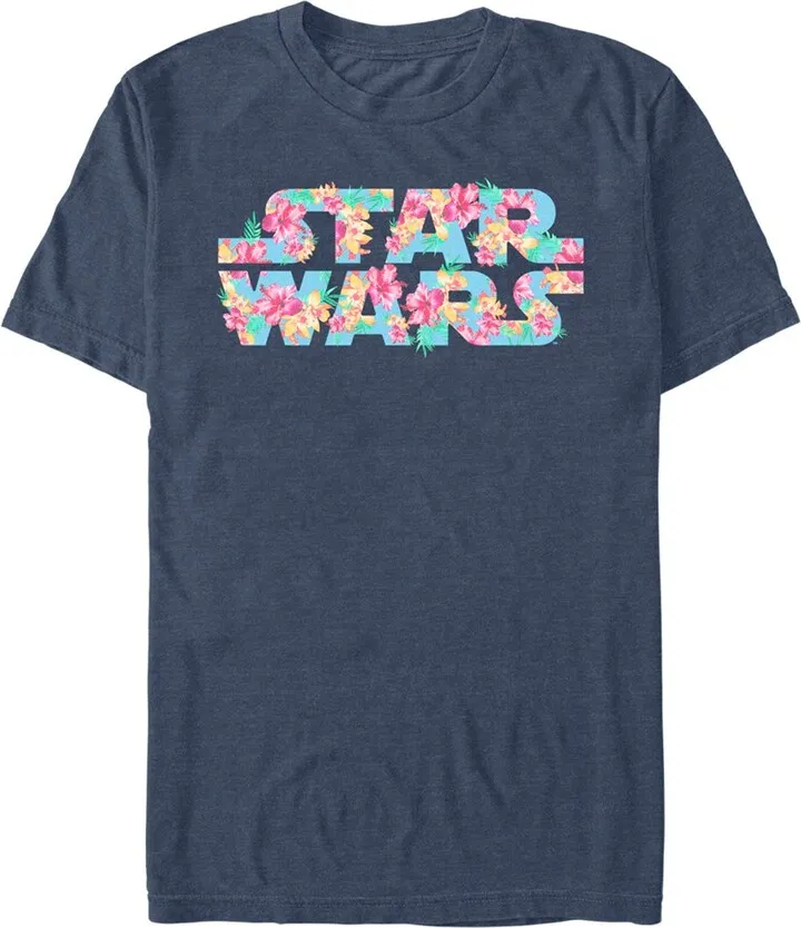 Men's Star Wars Floral Hibiscus Logo T-Shirt - Navy Blue Heather - Large