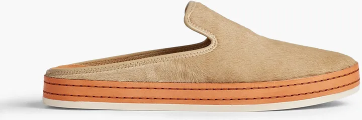 Canella leather-trimmed calf hair slippers