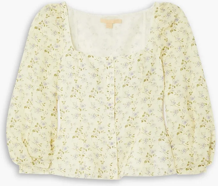 Thelma floral-print linen and cotton-blend blouse