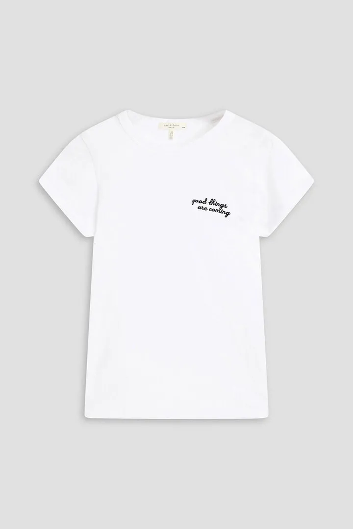 Embroidered organic cotton-jersey T-shirt