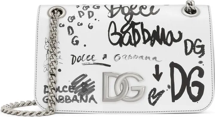 Graffiti-Print Leather Shoulder Bag