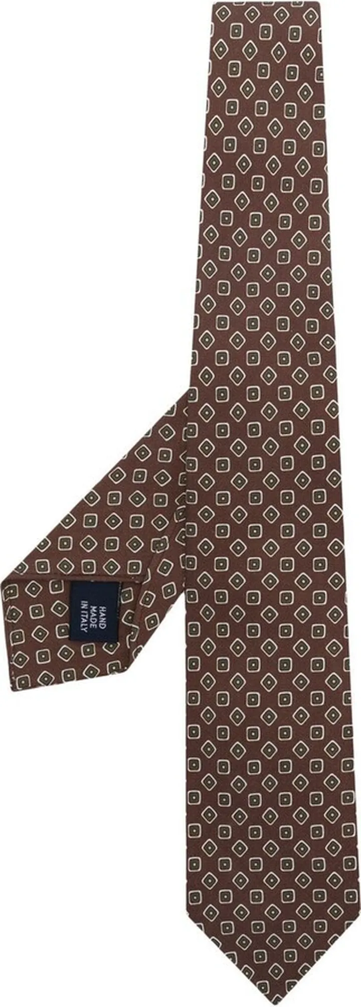 Geometric-Pattern-Print Silk Tie