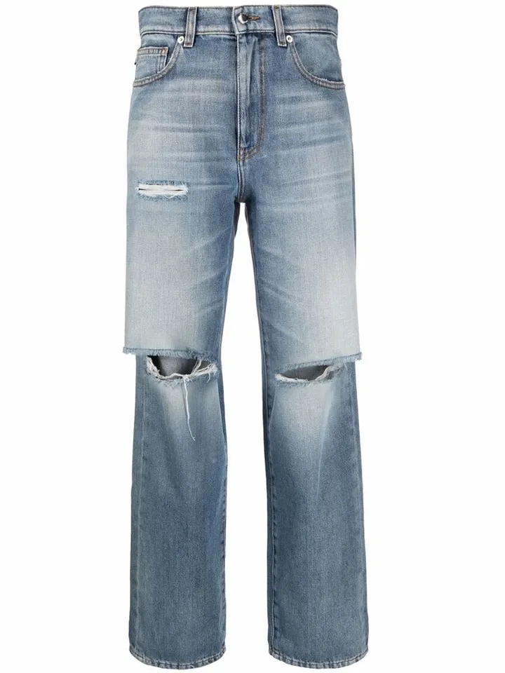 Distressed Straight-Leg Jeans