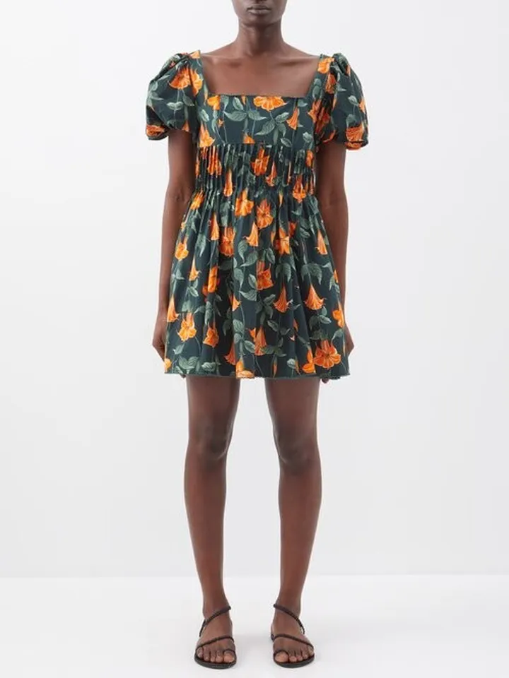 Caramelo Floral-print Cotton-poplin Mini Dress