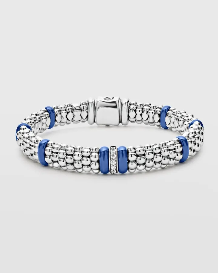 Blue Caviar Ultramarine Ceramic 1-Diamond Link Smooth 9mm Rope Bracelet