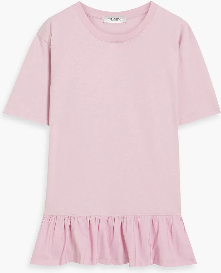Ruffled faille-paneled cotton-jersey T-shirt