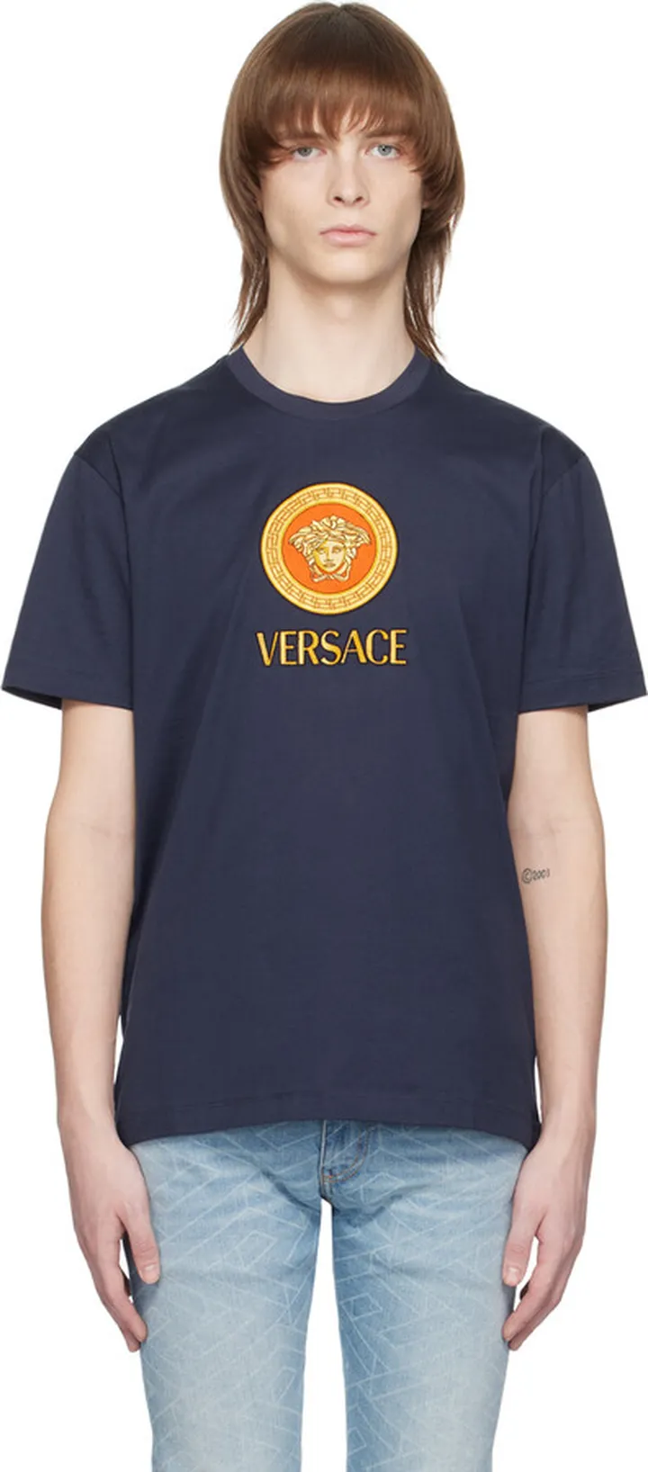 Versace Navy Embroidered Medusa T-Shirt