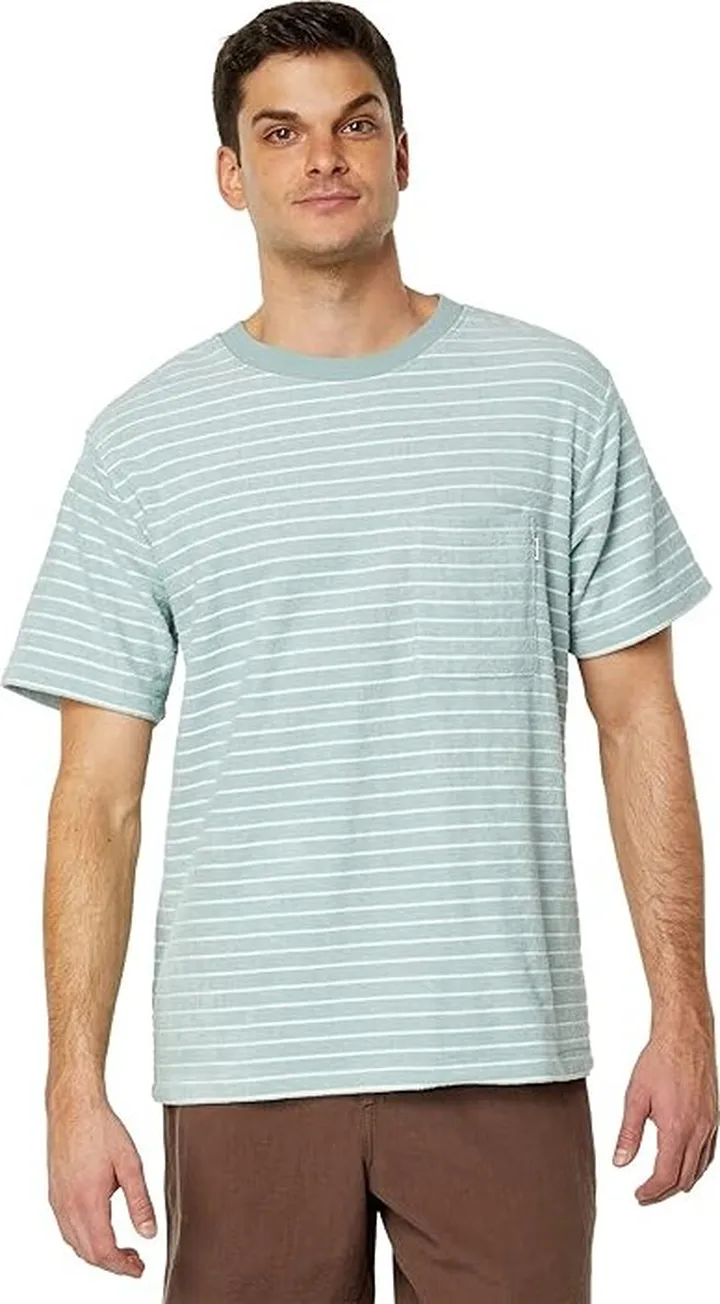 Rhythm Vintage Terry Stripe Short Sleeve T-Shirt (Seafoam) Men's Clothing