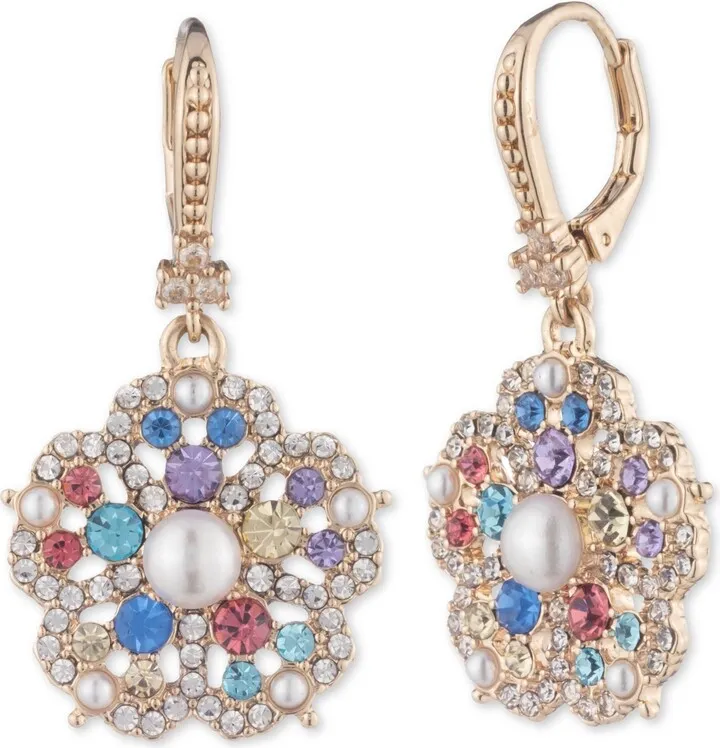 Floral Crystal Cluster Drop Earrings