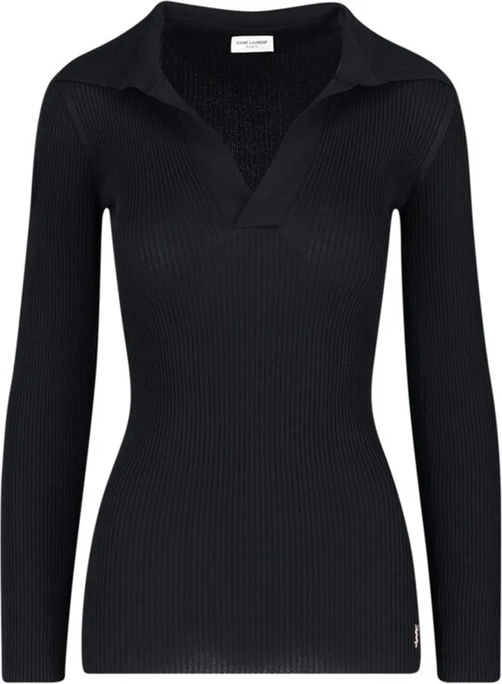 Saint Laurent Collared V-Neck Ribbed Jumper