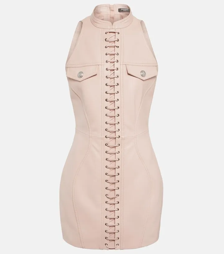 Lace-up leather minidress