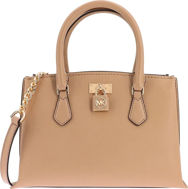 Saffian leather handbag with iconic detail on the front