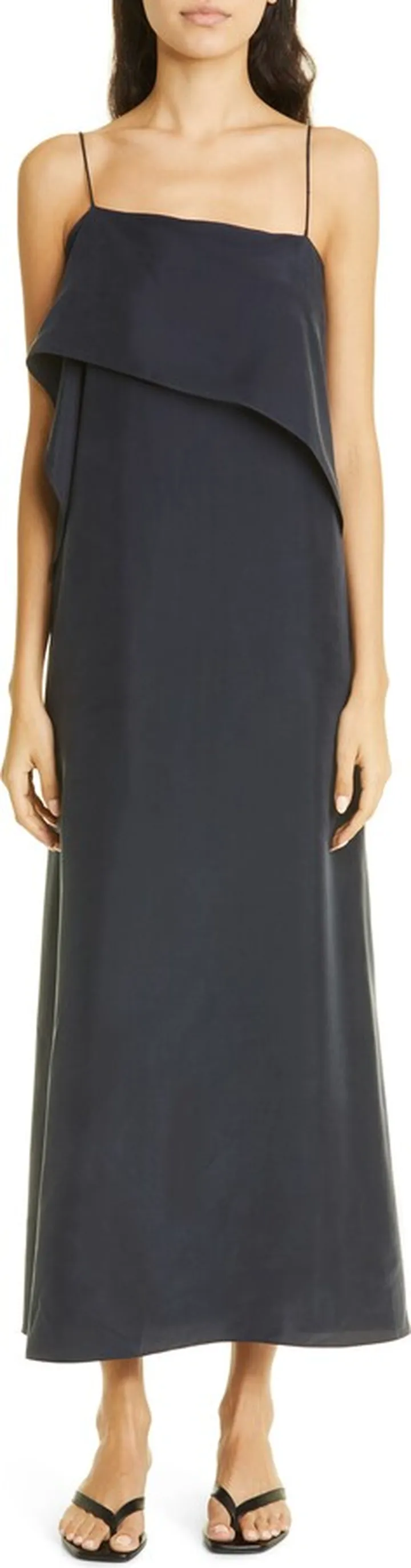Drape Ruffle Silk Camisole Dress