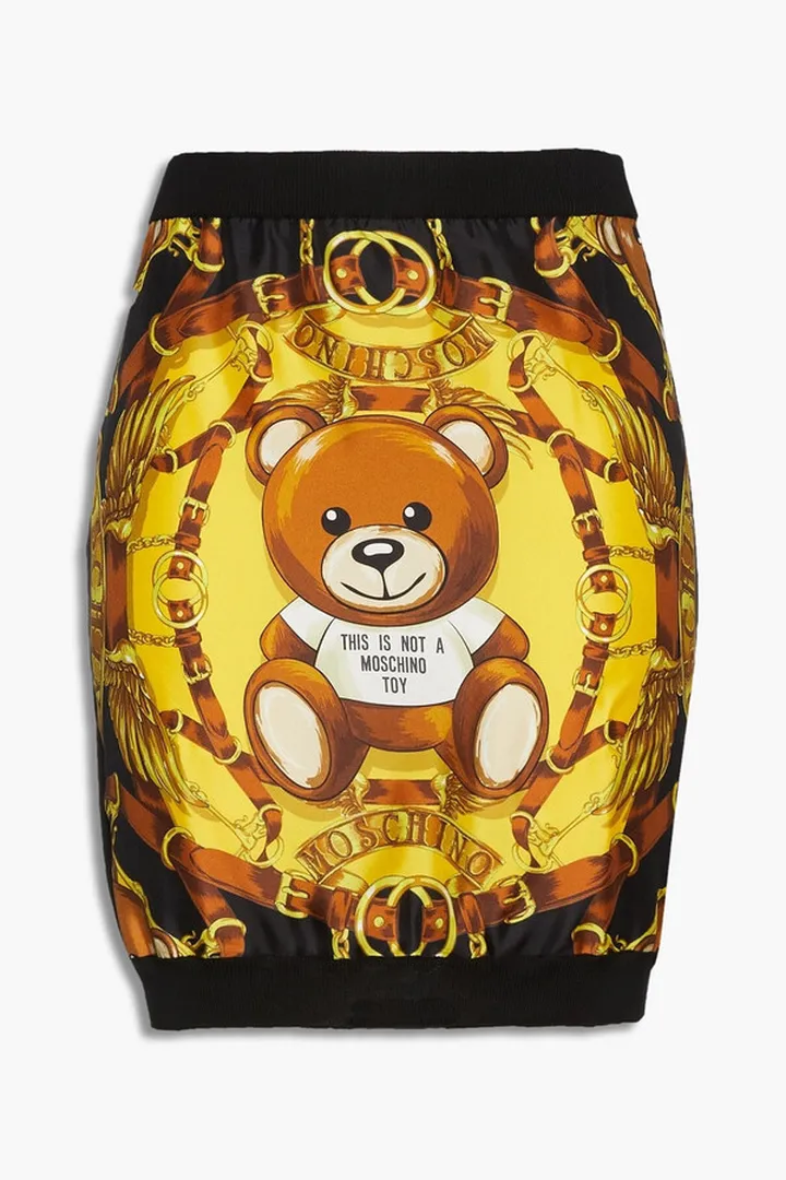 Printed silk-twill paneled cotton mini skirt