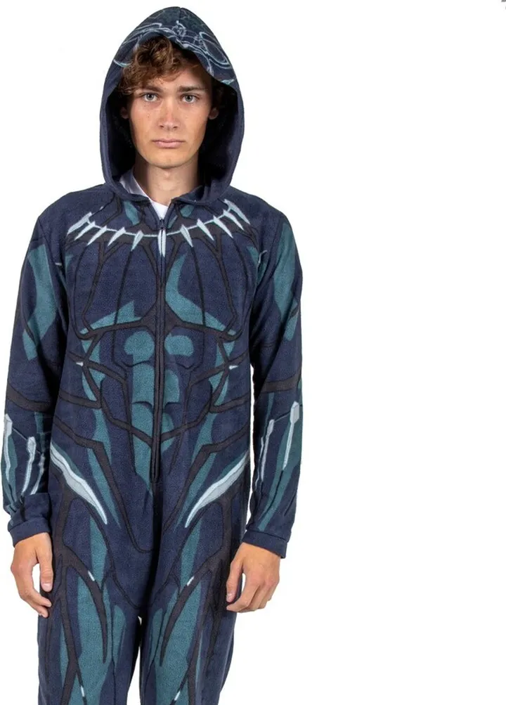 Marvel Black Panther Men's Hooded Union Suit With Leg Hem-Medium