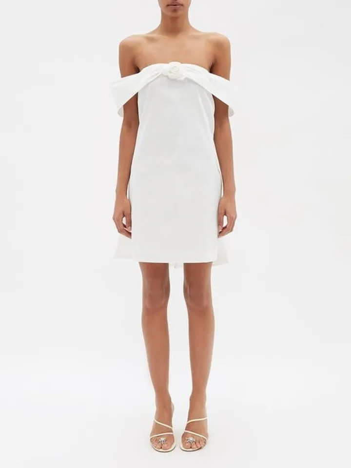 Sacha Off-shoulder Bow-back Taffeta Mini Dress