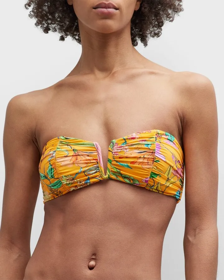 Wild Bloom Ruched Bandeau Bikini Top