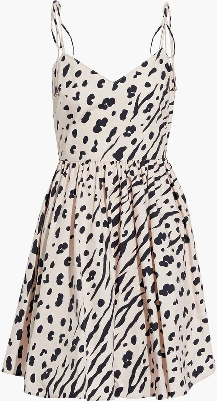 Gathered printed cotton-poplin mini dress