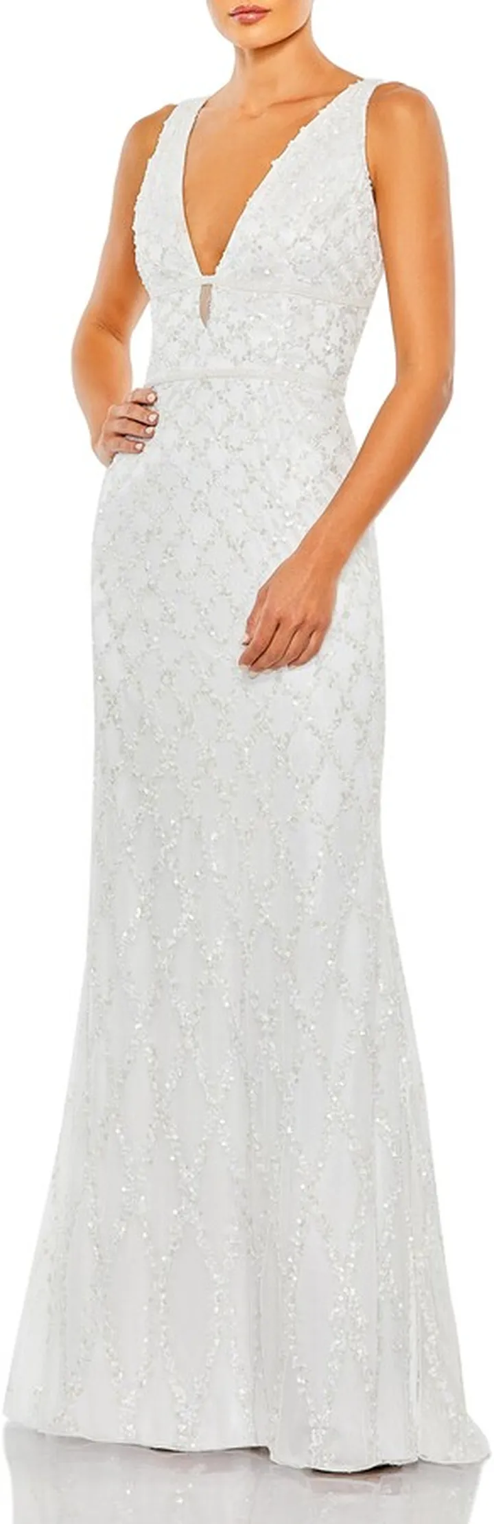 Sequin Plunge Neck Gown