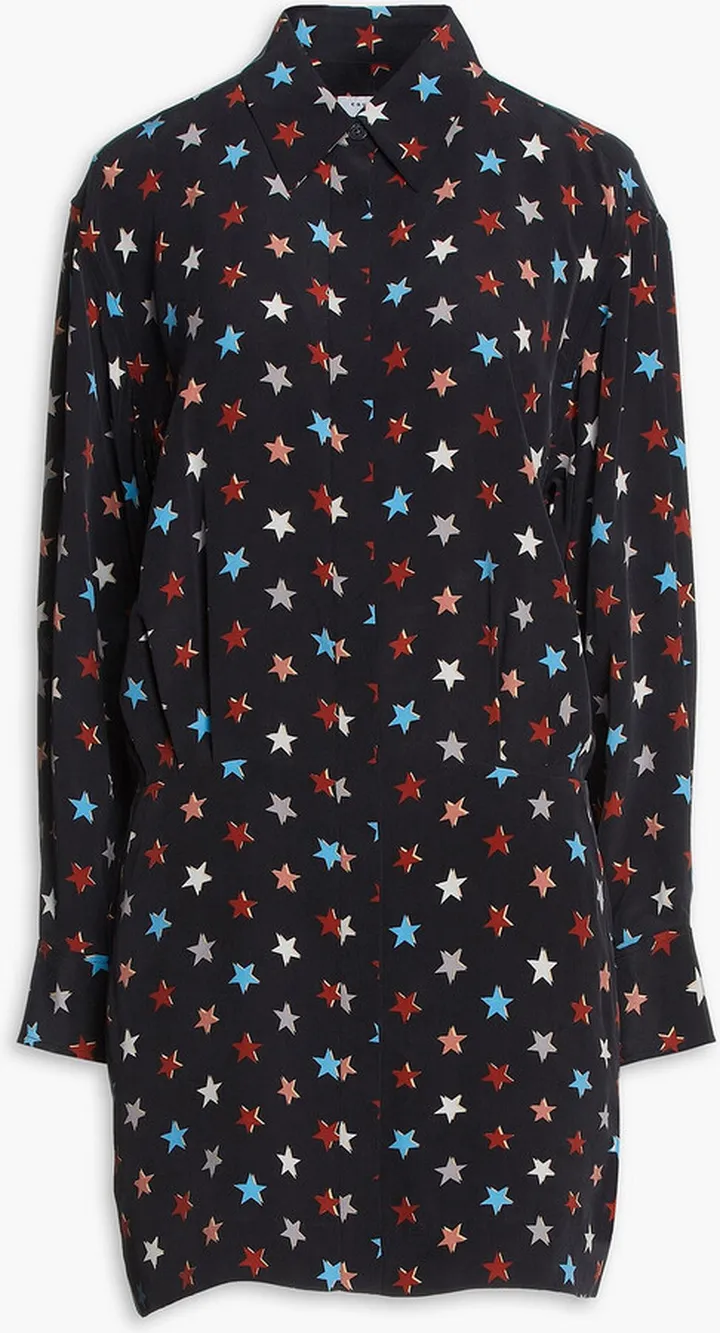 Claudette pleated printed silk mini shirt dress
