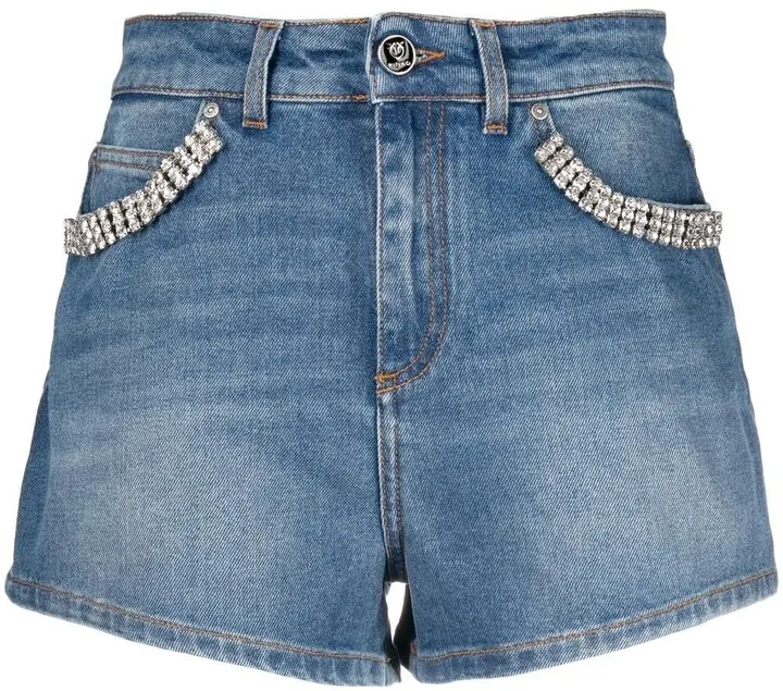 Crystal-Embellished Denim Shorts