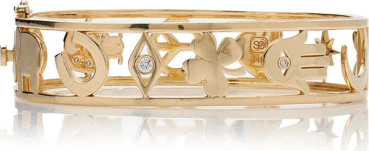Women's 14K Gold Large Open Icon Hinge Diamond Bracelet