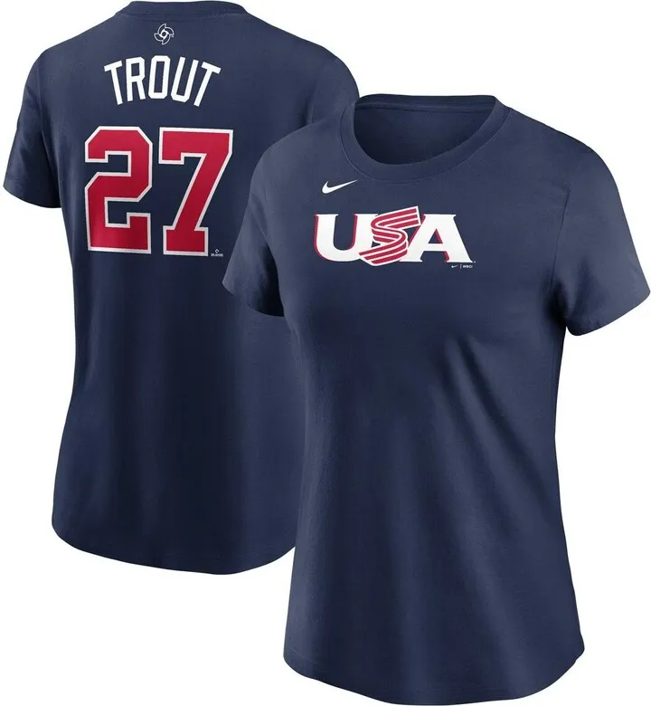 Women's Nike Mike Trout Navy Usa Baseball 2023 World Baseball Classic Name and Number T-shirt