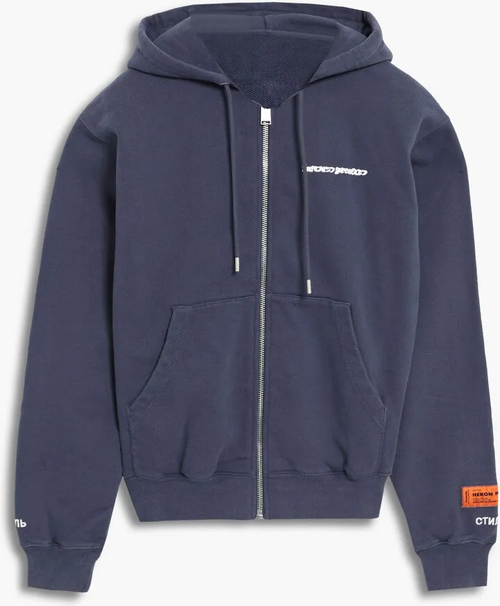 Appliquéd printed French cotton-terry zip-up hoodie