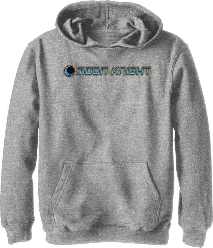 Boy's Marvel: Moon Knight Blue Horizontal Logo Pull Over Hoodie - Athletic Heather - Large