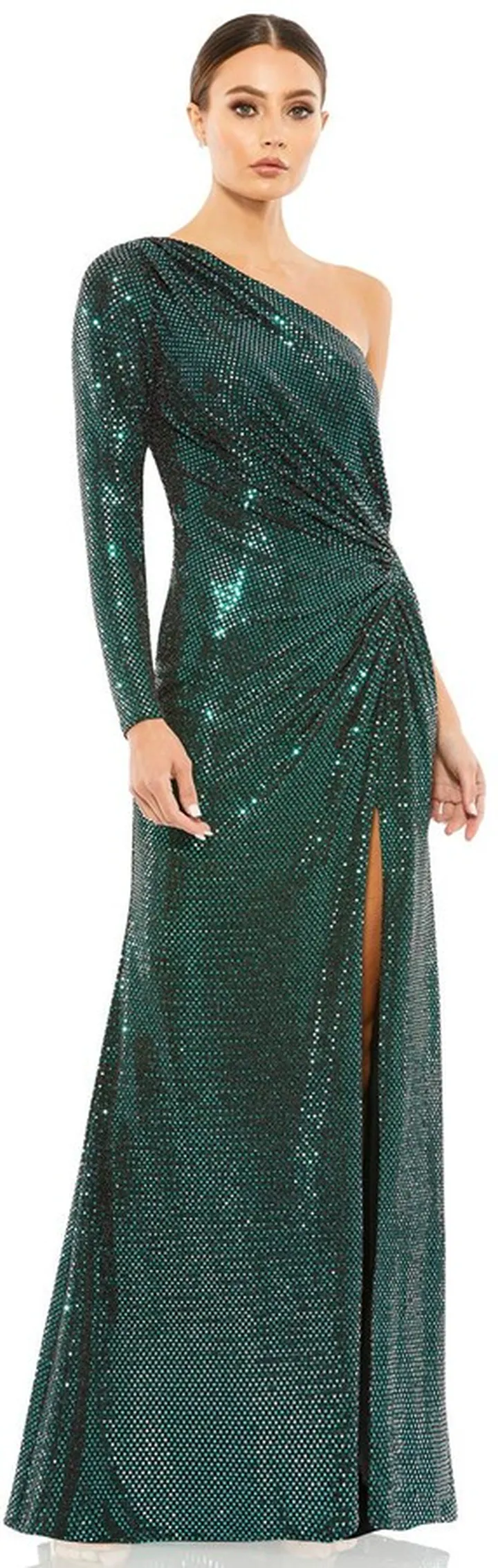 Sequined One Sleeve Draped Gown
