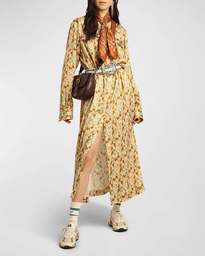 Journey Floral-Print Crepon Maxi Shirtdress