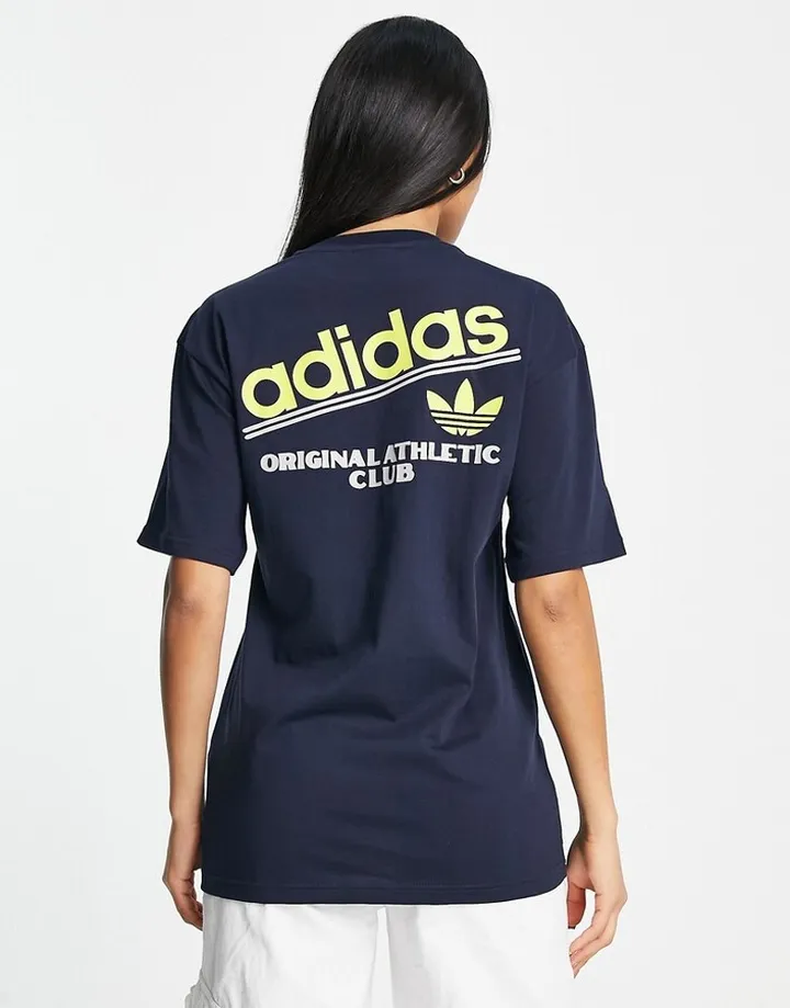 adidas Originals SPRT US Athletic club boyfriend fit t-shirt in ink navy with back print