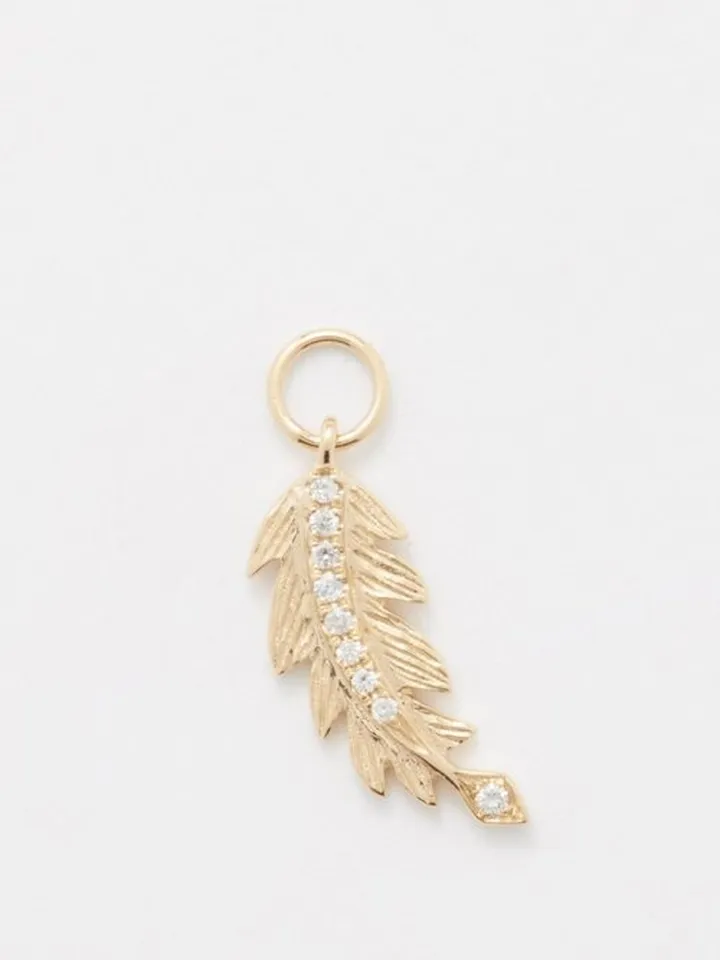 Feather Diamond & 14kt Gold Charm