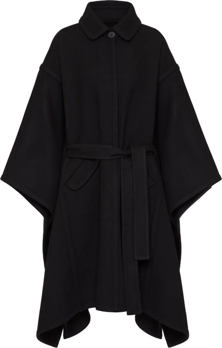 Diagonal double cape coat