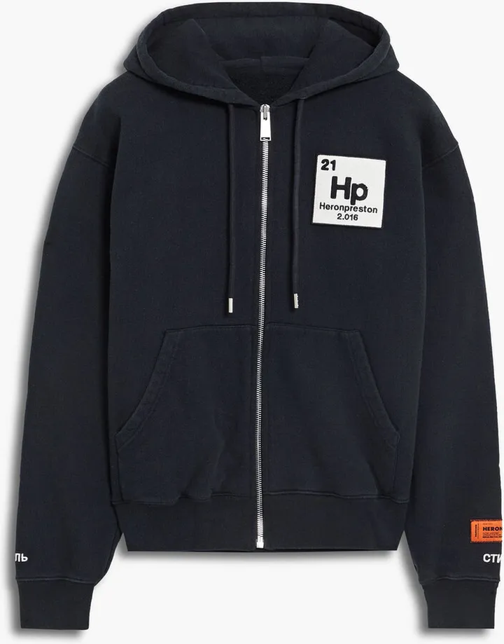 Appliquéd printed French cotton-terry zip-up hoodie