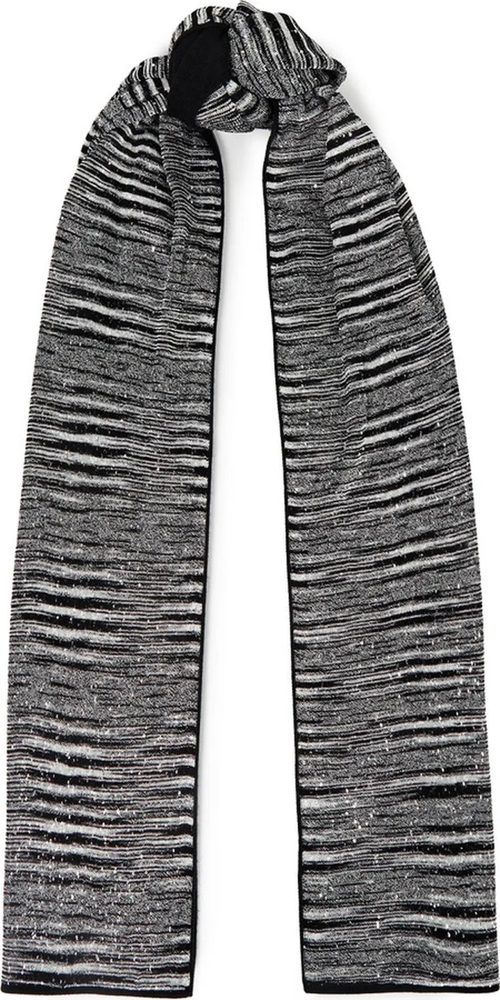 Sequin-embellished space-dyed knitted scarf