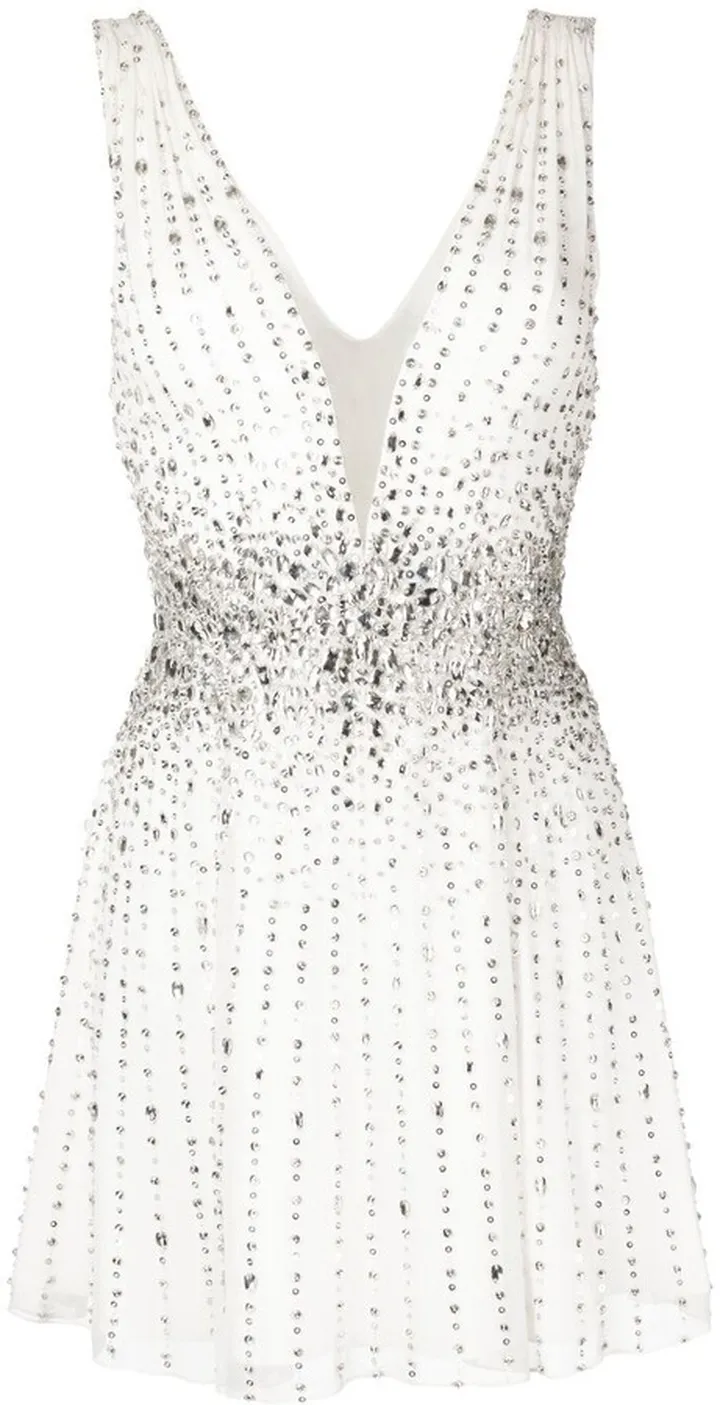 Embellished Plunge-Neck Mini Dress